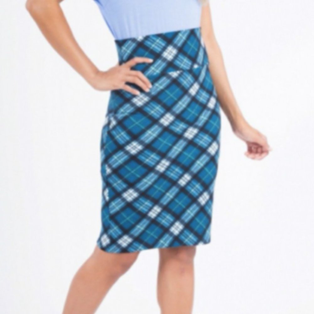 Plaid for days blue pencil skirt